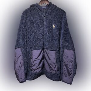 Polo Ralph Lauren Navy Sherpa Zip Up Hooded Jacket Mens Size XL